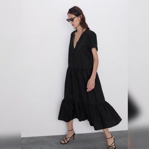 Zara Puff Ruffle Poplin Dress